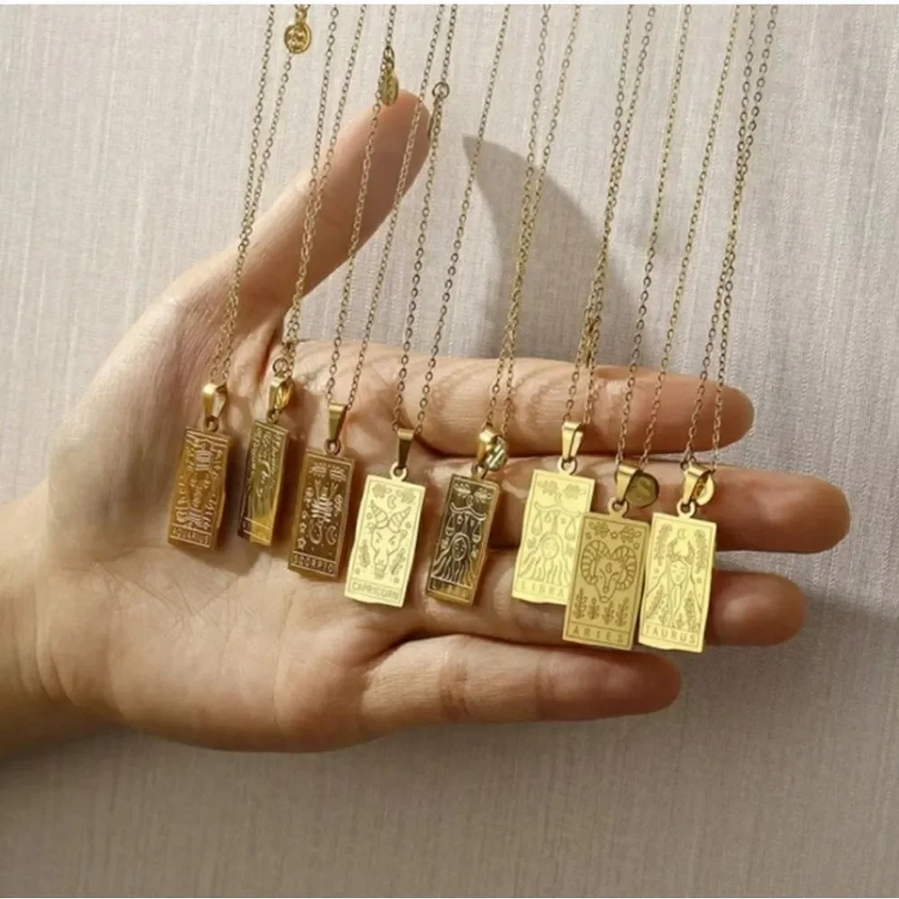 Aquarius Zodiac Horoscope Sign Tarot Gold Plated Pendant Necklace